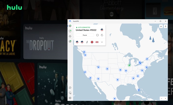 Screenshot of Hulu with NordVPN over it