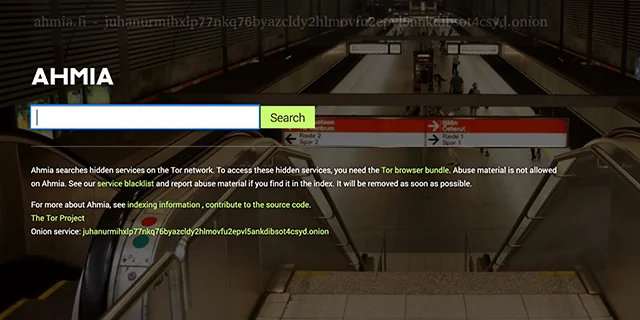 Screenshot of Onion link page Ahmia