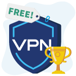 Free VPN shield icon with trophy next to it