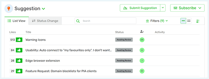 Screenshot of PIA, community