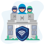 Government building with hackers on the roof icon