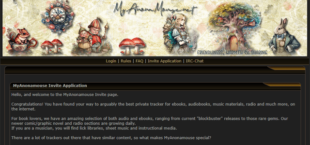 Homepage of the torrent website MyAnonaMouse