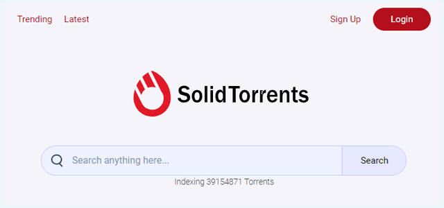 Homepage of the torrent website SolidTorrents
