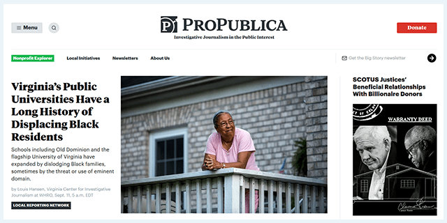 ProPublica dark web site homepage