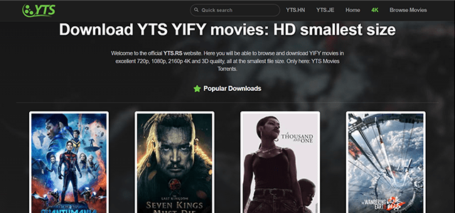 Screenshot of YTS website